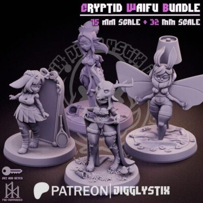 Cryptid Waifu Bundle - 32mm/75mm - Jigglystix, Resin Print, Waifu, Garage Kit, DnD Miniatures, Display Pinup, nsfw, Model Painting