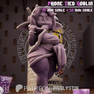 Phone Tied Goblin - 32mm/75mm - Jigglystix, Resin Print, Waifu, Garage Kit, DnD Miniatures, Display Pinup, nsfw, Model Paint