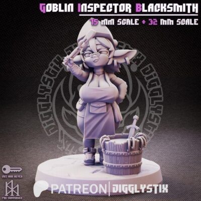 Goblin Blacksmith - 32mm/75mm, Resin Print, Waifu, Anime Figure, Garage Kit, DnD Miniatures, Display Pinup, Model Paint, Jigglystix