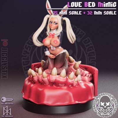 Love Bed Mimic - 32mm/75mm - Jigglystix, Resin Print, Waifu, Garage Kit, DnD Miniatures, Display Pinup, nsfw, Model Paint