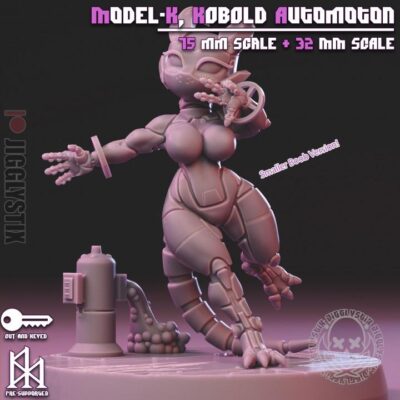Model-K, the Kobold Automoton - 32mm/75mm - Jigglystix, Resin Print, Waifu, Garage Kit, DnD Miniatures, Display Pinup, nsfw, Model Painting