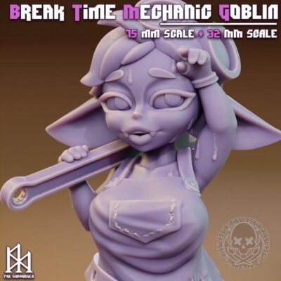 Break Time Mechanic Goblin - 32mm/75mm - Jigglystix, Resin Print, Waifu, Garage Kit, DnD Miniatures, Display Pinup, nsfw, Model Painting
