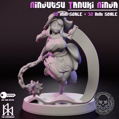 Ninjutsu Tanuki Ninja - 32mm/75mm - Jigglystix, Resin Print, Waifu, Garage Kit, DnD Miniatures, Display Pinup, nsfw, Model Painting