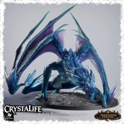 Sapphire Dragon Adult Display Mini | Resin 3D Printed Dragon Statue Miniature | DnD / TTRPG Boss | 75mm Base Painting (Rescale Miniatures)