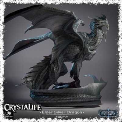 Elder Silver Dragon Display Mini | Resin 3D Printed Dragon Miniature | DnD / TTRPG Legendary Dragon | 100mm Base Painting Piece (Rescale)