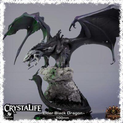 Elder Black Dragon Display Mini | Resin 3D Printed Dragon Miniature | DnD / TTRPG Legendary Boss | 100mm Base Painting Piece (Rescale)